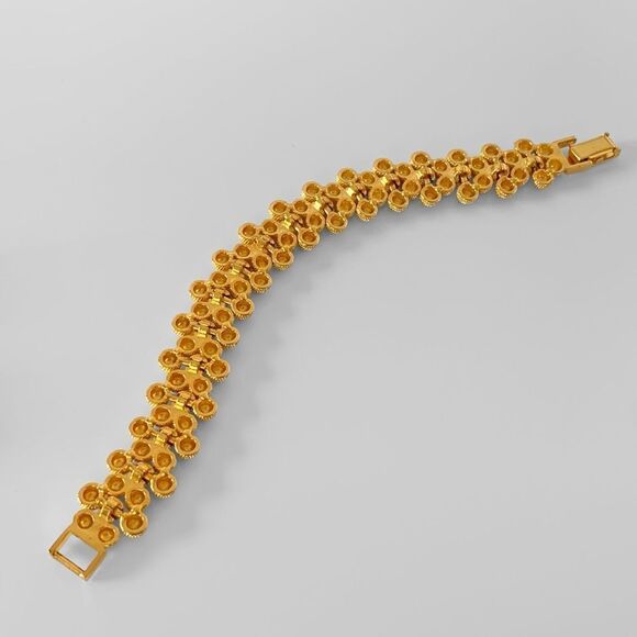 Vintage Gold Beehive Textured Bracelet Hoop Earrings Set - Picture 9 of 9